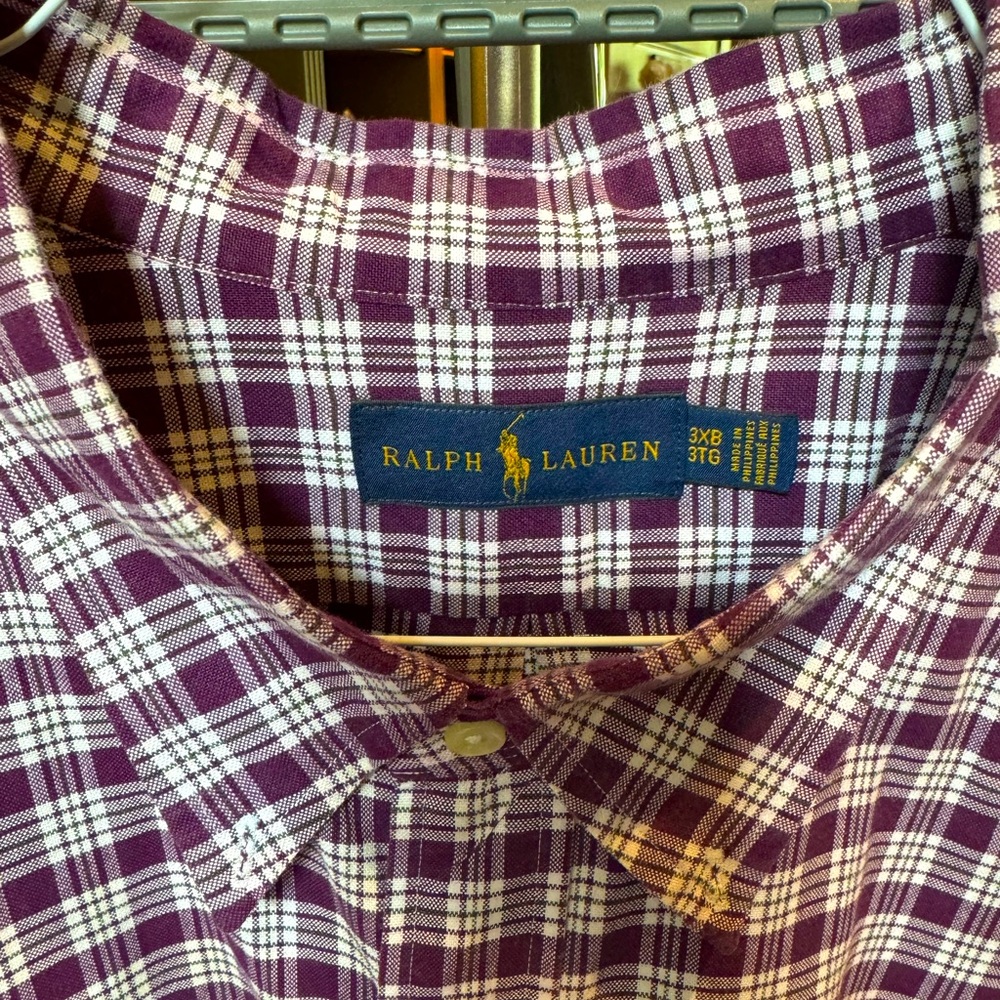 Ralph Lauren Big & Tall: 3XLT purple plaid long sleeve button down shirt